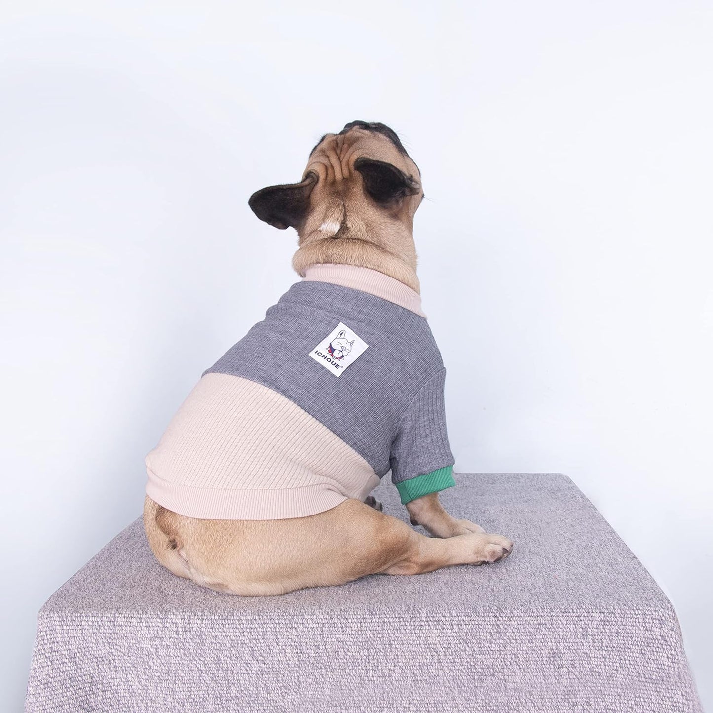 Stylish Grey and Yellow Color Block Crewneck Sweater for Dogs - Cozy Winter Pullover for English Bulldogs and Pitbulls, X-Large