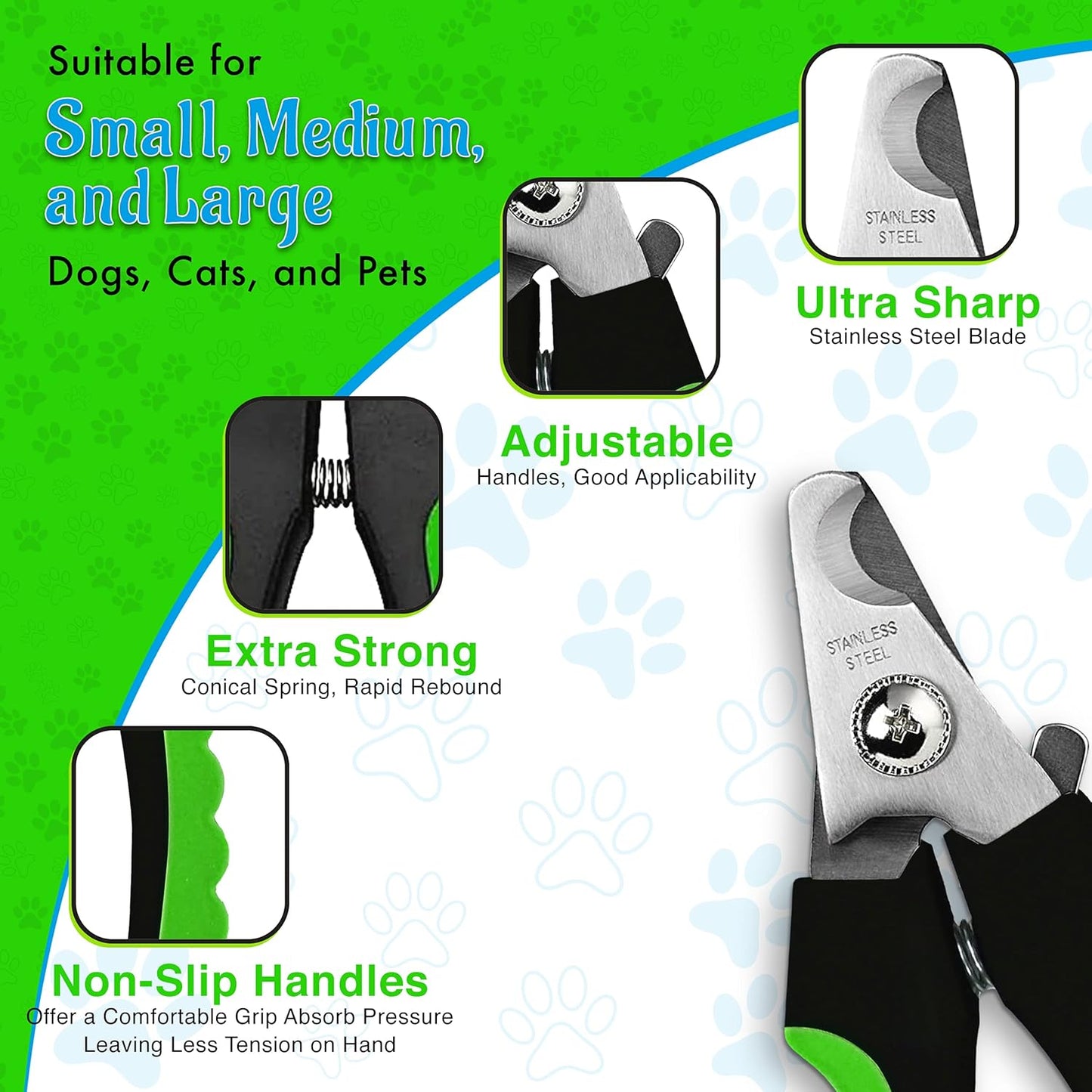 Superfunstuffs Professional Pet Nail Clippers and Trimmers with Nail File for Dogs and Cats - Grooming Tool for All Breeds, Green