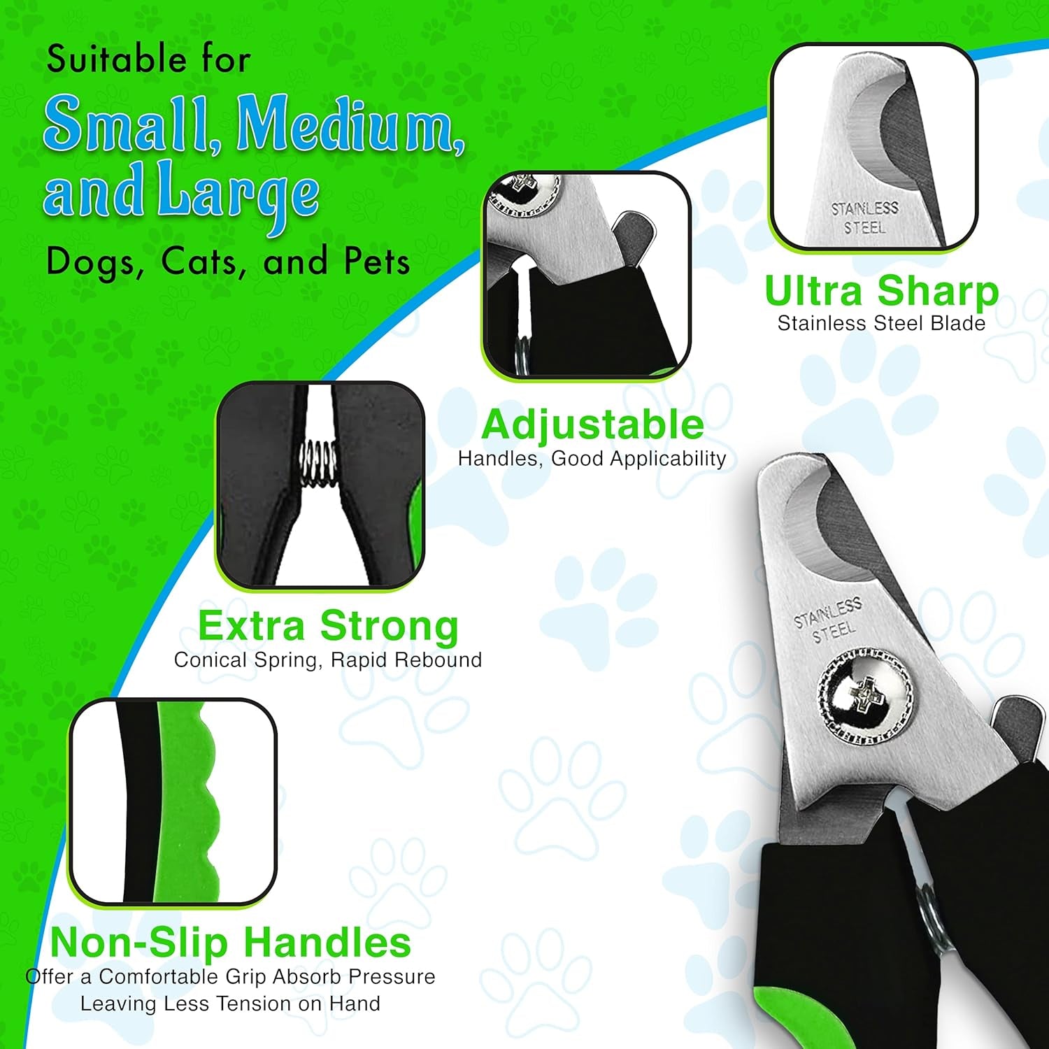 Superfunstuffs Professional Pet Nail Clippers and Trimmers with Nail File for Dogs and Cats - Grooming Tool for All Breeds, Green