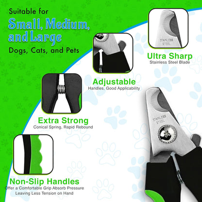 Superfunstuffs Professional Pet Nail Clippers and Trimmers with Nail File for Dogs and Cats - Grooming Tool for All Breeds, Green