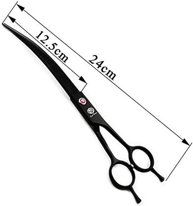 9-Inch Downward Curved Blade Pet Grooming Scissors for Professional Left-Handed and Right-Handed Groomers with Carrying Bag (Black)