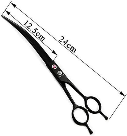 9-Inch Downward Curved Blade Pet Grooming Scissors for Professional Left-Handed and Right-Handed Groomers with Carrying Bag (Black)
