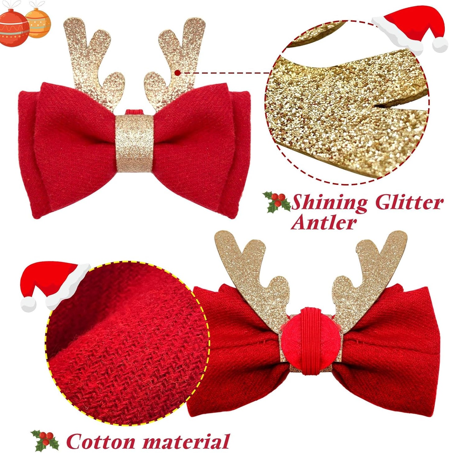 Christmas Cat Collar Set with Bells and Bowtie - Adjustable Breakaway Design Featuring Christmas Tree and Santa Claus Patterns (Fits 8"-12")