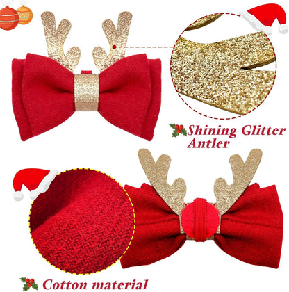 Christmas Cat Collar Set with Bells and Bowtie - Adjustable Breakaway Design Featuring Christmas Tree and Santa Claus Patterns (Fits 8"-12")