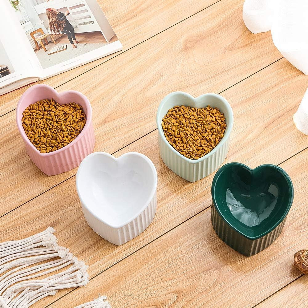 Green Ceramic Raised Cat Bowls, Tilted Elevated Food or Water Bowls, Stress Free, Backflow Prevention, Dishwasher and Microwave Safe, Lead & Cadmium Free