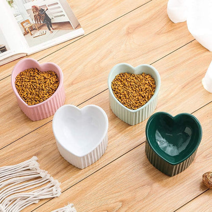 Green Ceramic Raised Cat Bowls, Tilted Elevated Food or Water Bowls, Stress Free, Backflow Prevention, Dishwasher and Microwave Safe, Lead & Cadmium Free