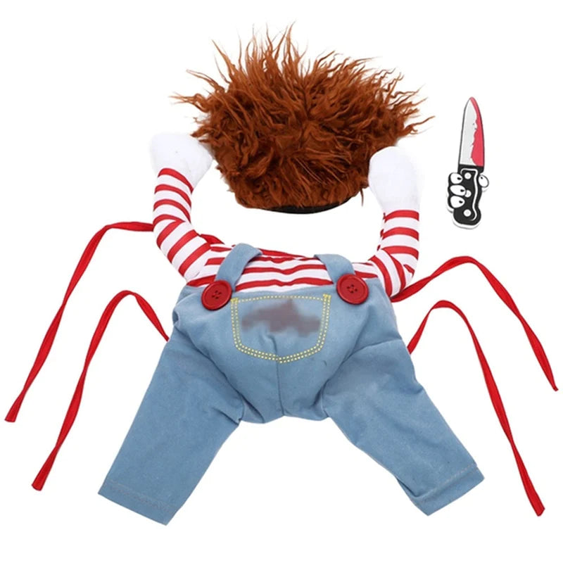 Humorous Dog Costumes for Halloween and Festivals - Comical Outfits Featuring Knife Prop for Pets
