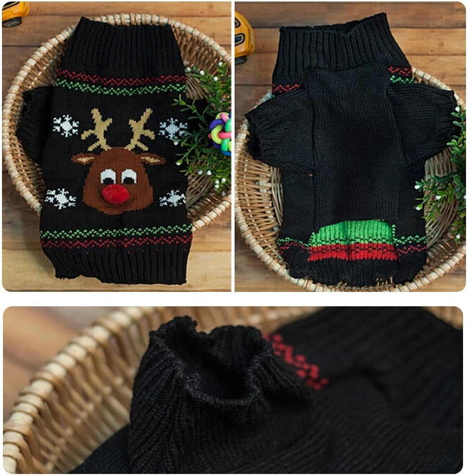 Festive Reindeer Sweater for Cats and Dogs - Winter Apparel for Pets (Red Nose, X-Small)