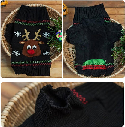 Festive Reindeer Sweater for Cats and Dogs - Winter Apparel for Pets (Red Nose, X-Small)