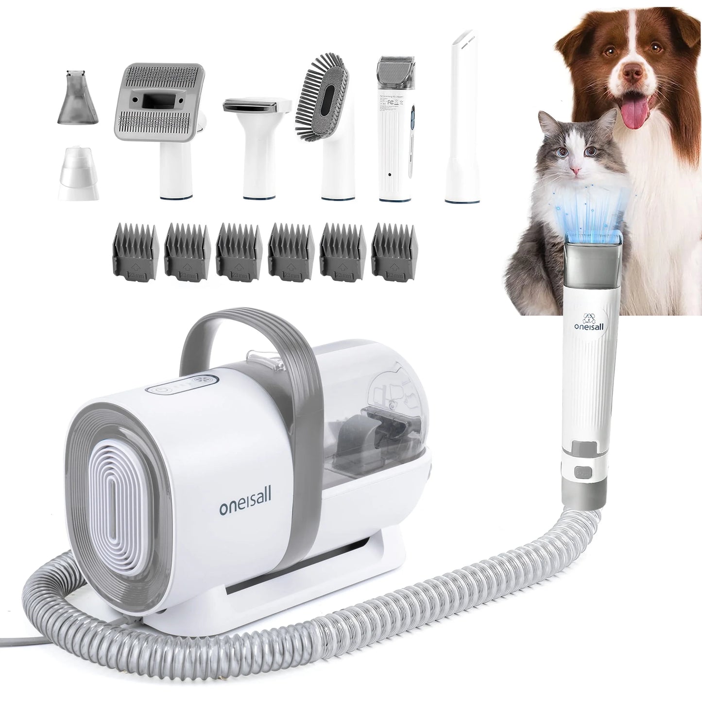 7-in-1 Low Noise Pet Grooming Vacuum with 1.5L Dust Cup and Professional Grooming Tools for Dogs and Cats, Gray