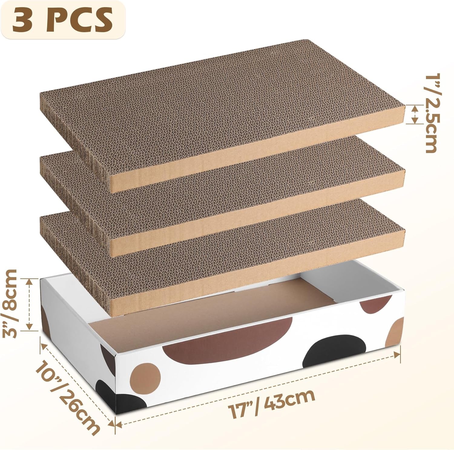 Cat Scratcher Cardboard Indoor - 17"X10" Cat Refill Box with 3 Pcs Scratching Board Reversable Long Lasting Clawing Pad for Cats, Corrugate Scratchers Bed Sofa Couch Furniture Wall Protector