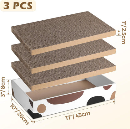Cat Scratcher Cardboard Indoor - 17"X10" Cat Refill Box with 3 Pcs Scratching Board Reversable Long Lasting Clawing Pad for Cats, Corrugate Scratchers Bed Sofa Couch Furniture Wall Protector