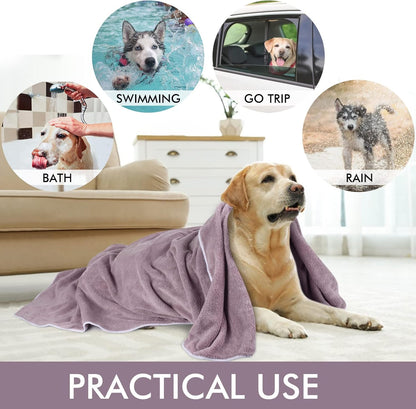 Super Absorbent Microfiber Pet Bath Towel for Dogs and Cats - 30"x50" - Purple