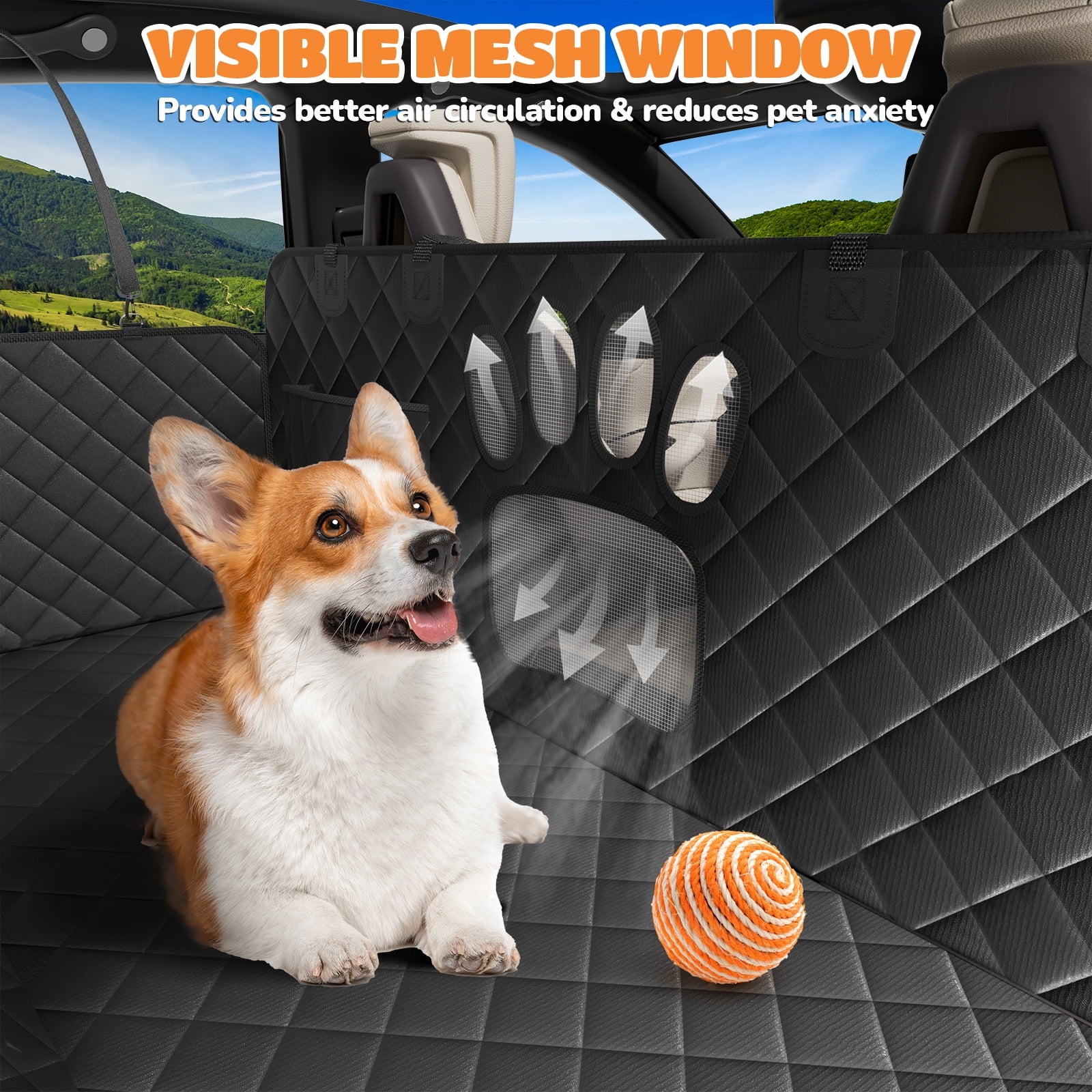 Non-Slip Waterproof Dog Car Hammock with Seatbelt - Scratch-Resistant Back Seat Protector