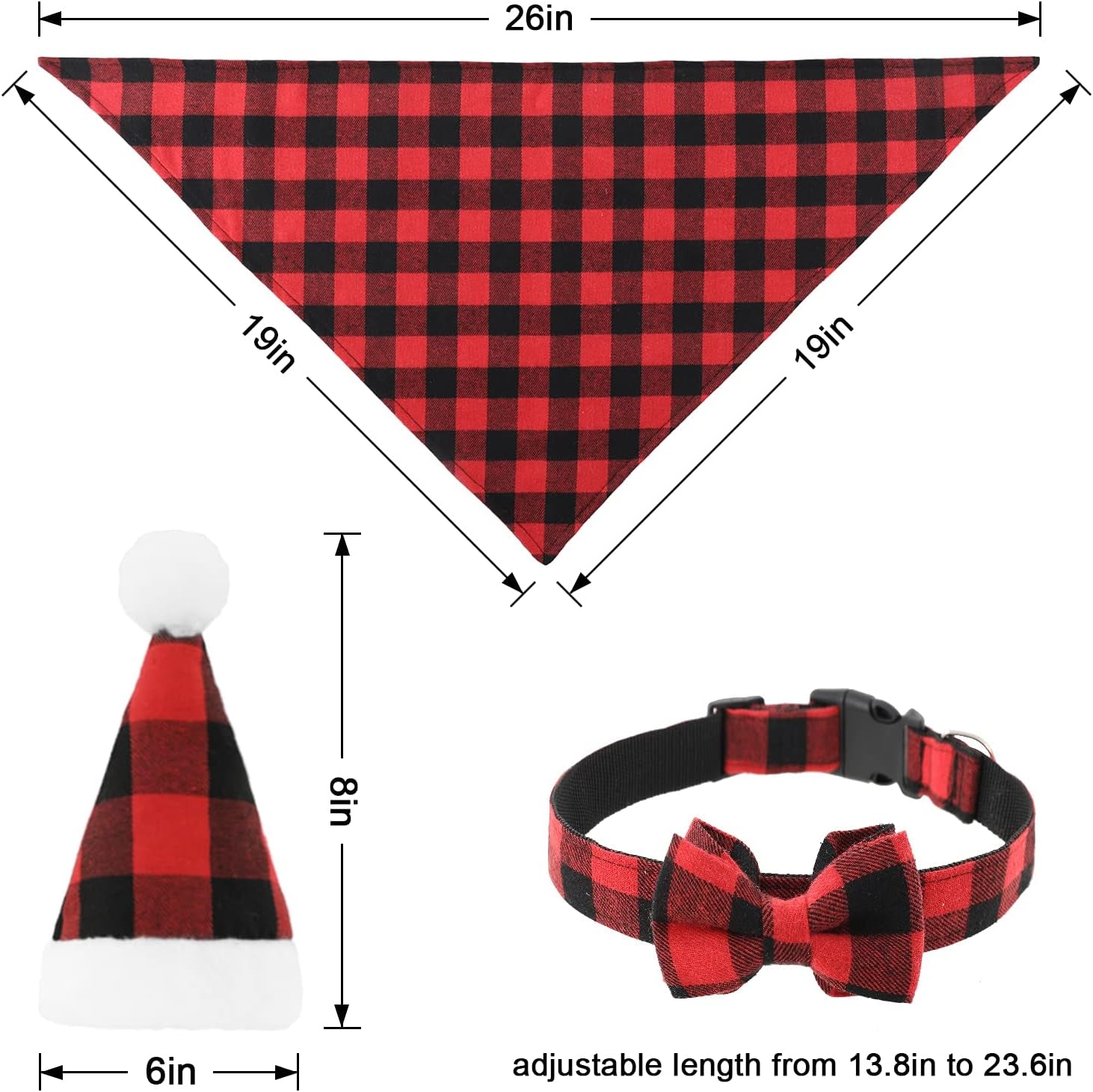 Festive 6-Piece Christmas Pet Costume Set - Adjustable Bandana, Hat, Bow Tie Collar & Triangle Bib for Dogs & Cats, Size L