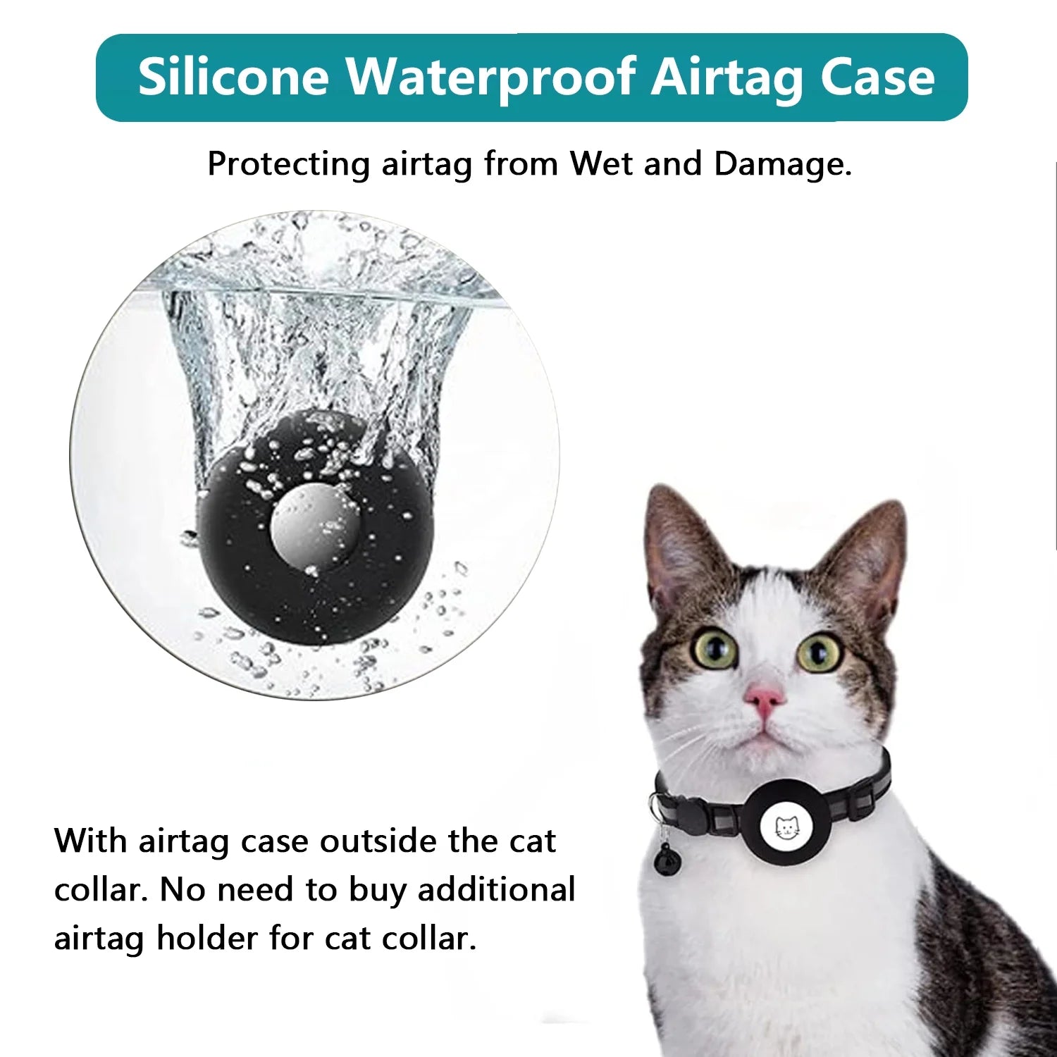 Breakaway Airtag Cat Collar - 2 Pack, Reflective Kitten Strap with Airtag Case and Bell for Cats, Kittens, and Extra Small Dogs, Black