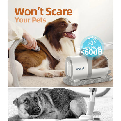 7-in-1 Low Noise Pet Grooming Vacuum with 1.5L Dust Cup and Professional Grooming Tools for Dogs and Cats, Gray