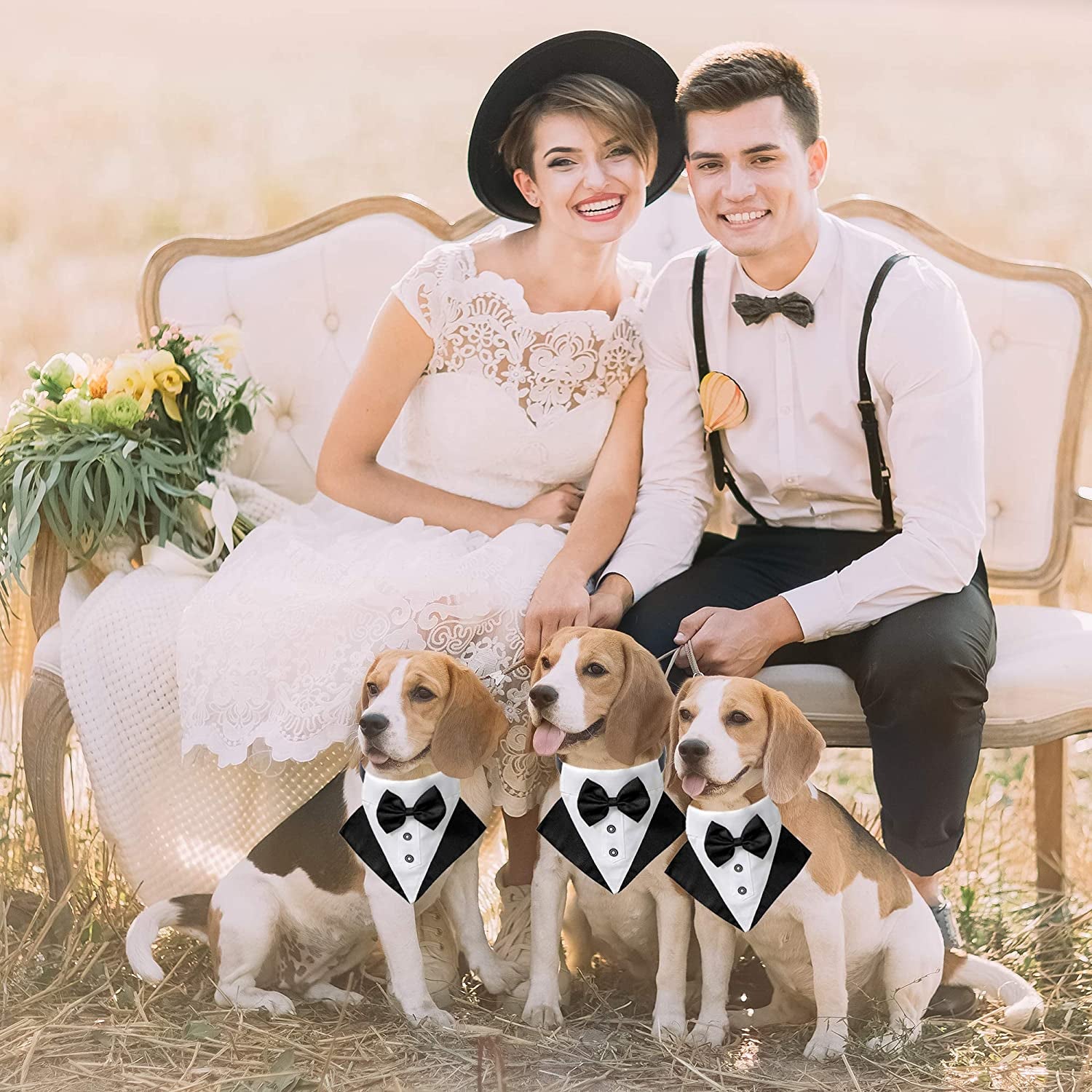 Formal Dog Tuxedo Wedding Bandana Collar with Adjustable Bow Tie for Large Dogs
