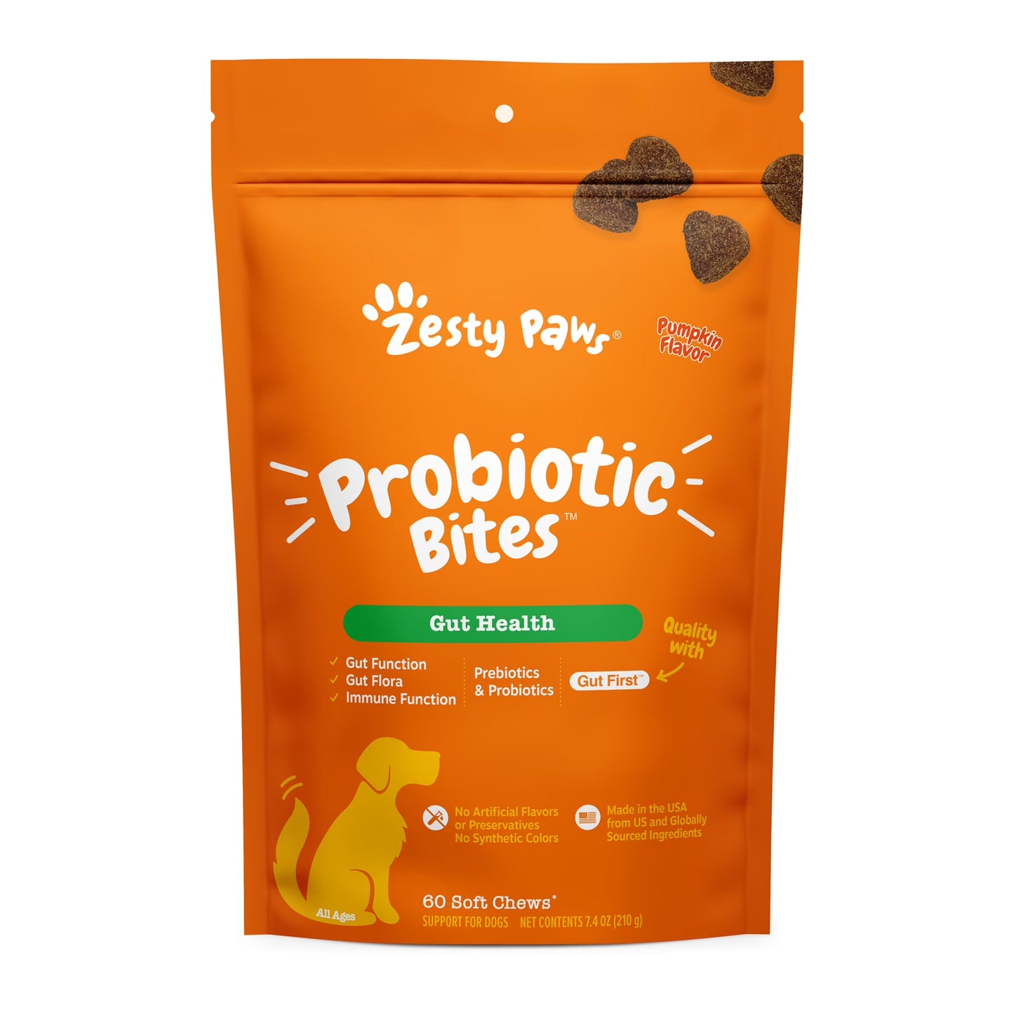 Probiotic Bites Dog Supplement - Pumpkin Flavor, 3 Pack, 60 Count