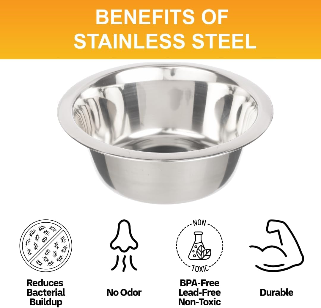 Set of 2 Stainless Steel Dog Bowls (1.5 Cup / 12 Oz.) - Neater Feeder Replacement Bowls for Cats and Small Dogs, Dishwasher Safe Metal Dishes for Food and Water