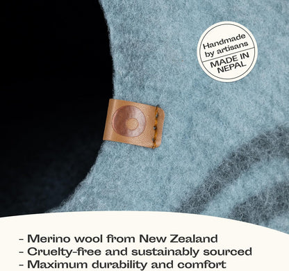 Premium Handmade Merino Wool Cat Cave - Aquamarine Medium Felt Bed for Indoor Cats
