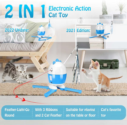 Interactive Cat Toy: 2-in-1 Rechargeable Light and Feather Exercise Toy for Indoor Cats with Adjustable Automatic Features