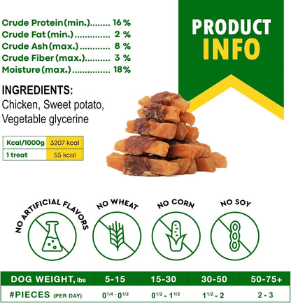 Sweet Potato and Chicken Dog Treats - 10.6 Oz Grain-Free Natural Chews for Training Small and Large Dogs