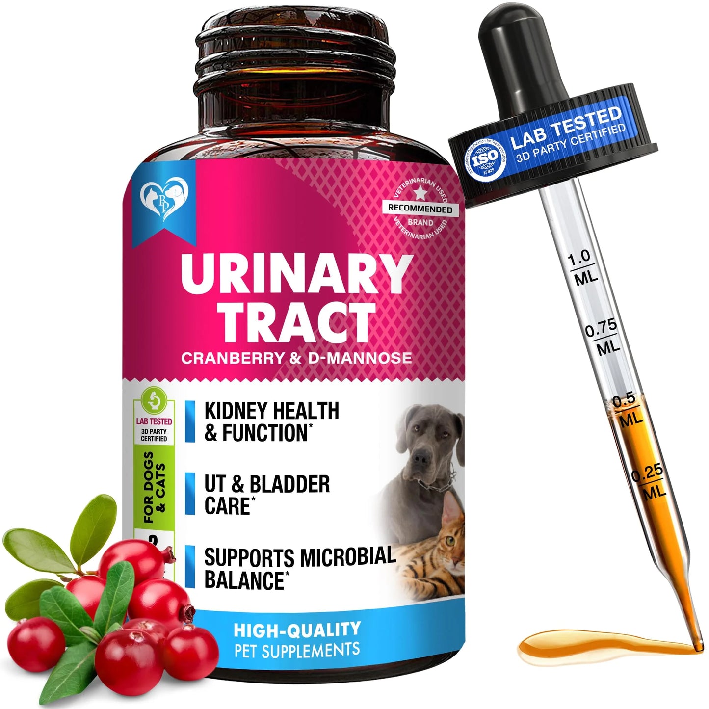 Cranberry Urinary Tract and Bladder Support Supplement for Cats and Dogs - Urinary Wellness Drops