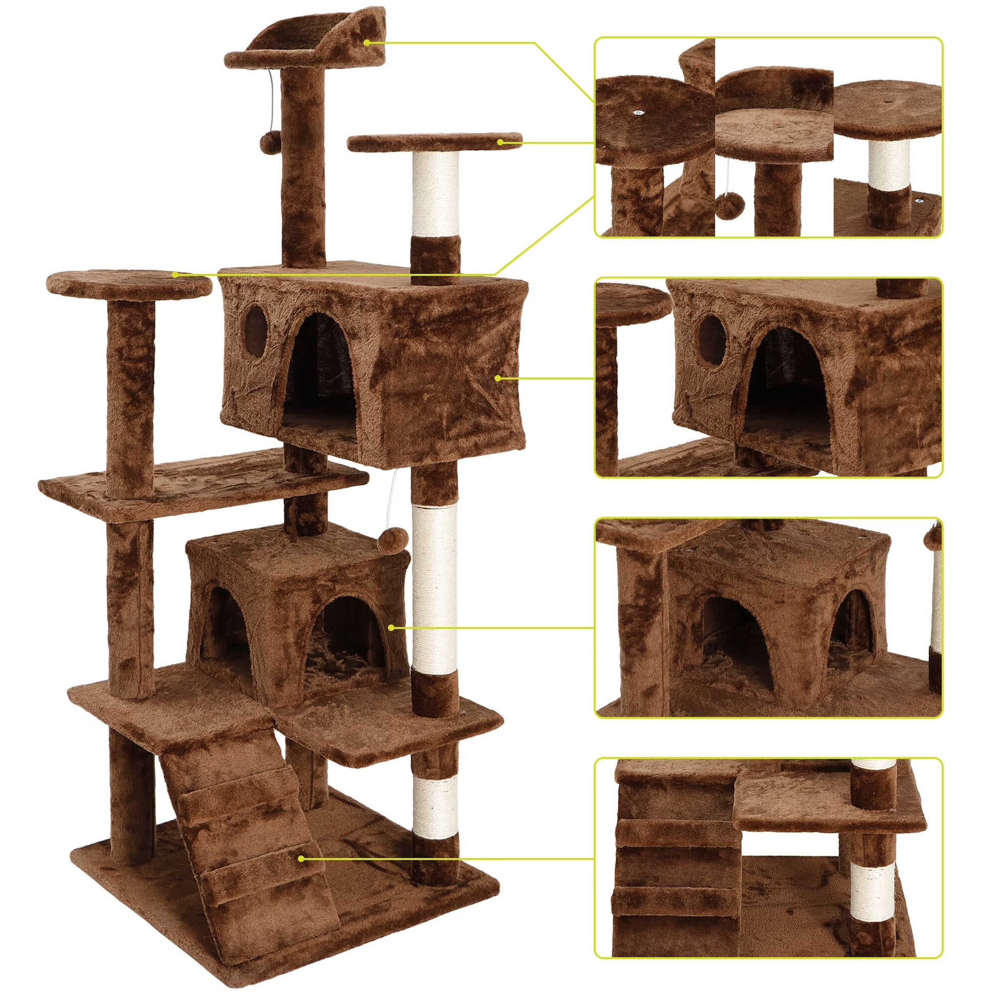 53-Inch Multi-Level Cat Tree Tower with Scratching Posts and Plush Perch - Brown