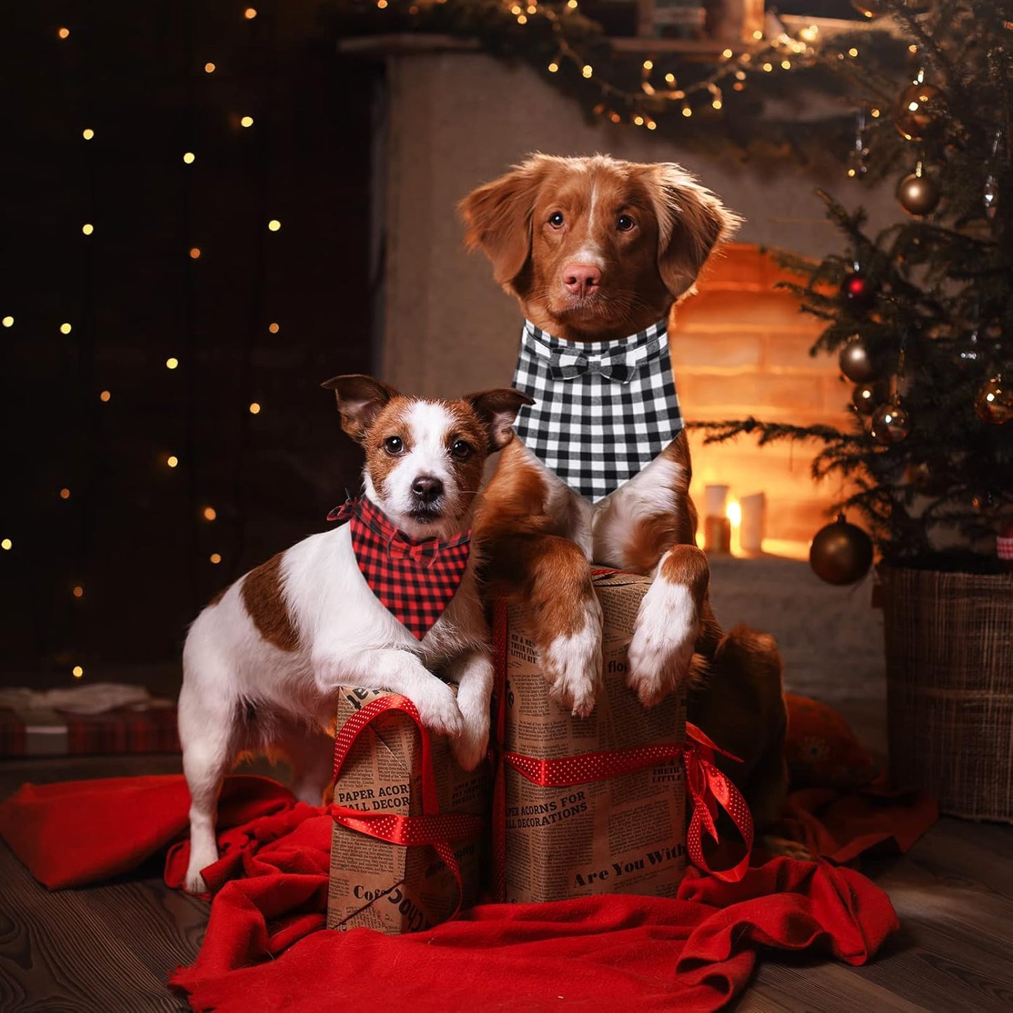 Festive 6-Piece Christmas Pet Costume Set - Adjustable Bandana, Hat, Bow Tie Collar & Triangle Bib for Dogs & Cats, Size L