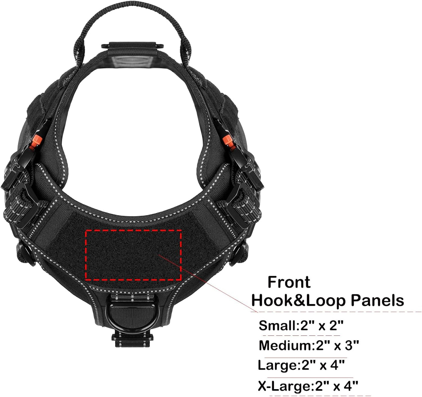 Tactical Dog Harness, X-Large Size,2X Metal Buckle,Working Dog MOLLE Vest with Handle,No Pulling Front Leash Clip,Hook and Loop Panel (Black,Xl (Pack of 1))