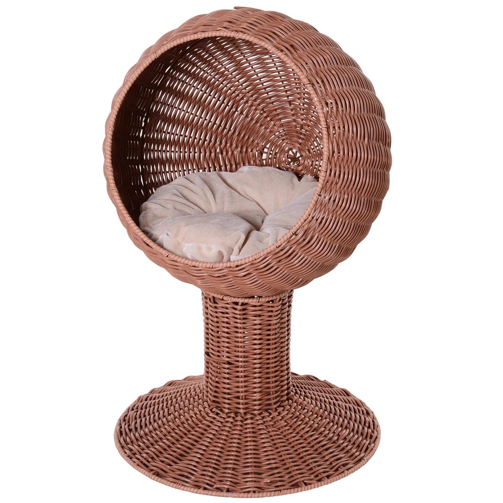 27-Inch Rattan Wicker Elevated Pet Bed with Hooded Cushion for Cats