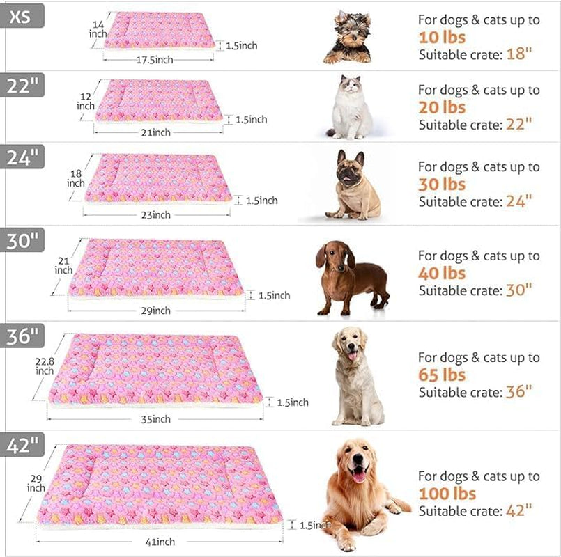 Ultra Soft Reversible Dog Bed Crate Pad with Star Print - Washable Pet Mat for Dogs and Cats, 29 x 21 Inch, Pink