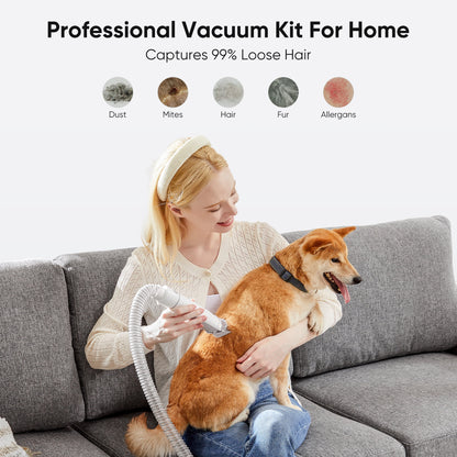 Dog Grooming Kit, 2.5L Pet Hair Grooming Vacuum, 5-In-1 Electric Clippers Cleaning Sets for Dog/Cat/Other Animals, White