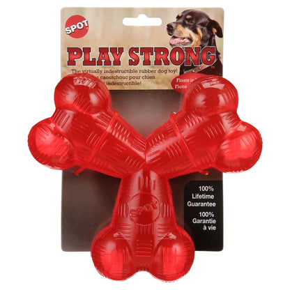 Play Strong Trident Bone Rubber Dog Toy - Y Shape, Durable Chew for Aggressive Chewers with Hollow Center for Treats, 6 Inch