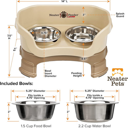 Neater Feeder Deluxe Mess-Proof Elevated Dog Bowls for Small Dogs (Up to 19 Lbs), 2 Height Adjustable (6” & 7.5”) No-Spill Raised Dog Bowl Stand, Stainless Steel Food Bowl Set, Made in USA, Cappuccino