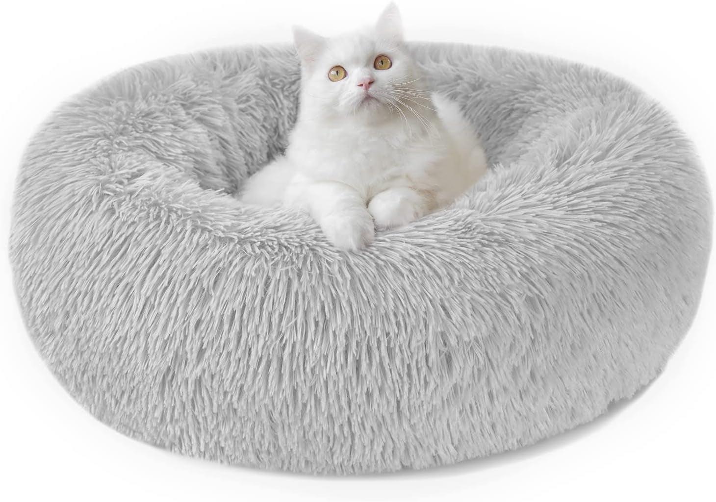 Plush Donut Pet Bed Mat for Small Dogs and Cats, 19.7'', Calming Cuddler with Waterproof Base, Machine Washable, Non-Slip, Supports Up to 22 lbs