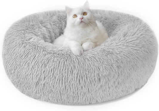 Plush Donut Pet Bed Mat for Small Dogs and Cats, 19.7'', Calming Cuddler with Waterproof Base, Machine Washable, Non-Slip, Supports Up to 22 lbs