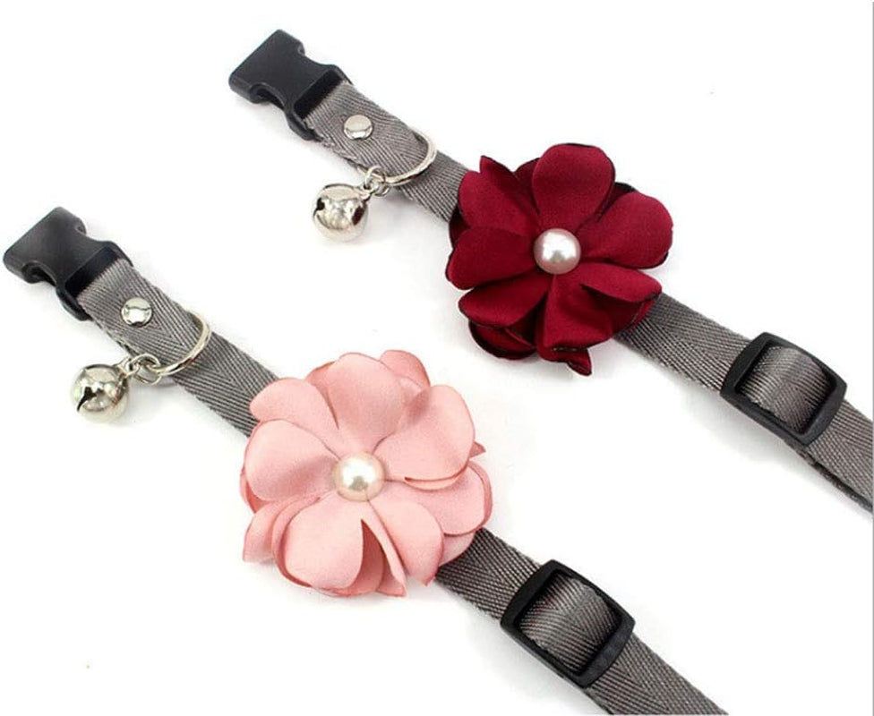 Geranium Flower Bow Tie Collar for Cats and Dogs - Adjustable Handmade Nylon Necklace with Pearl Bell for Chihuahuas and Yorkies (Red, Size XS)