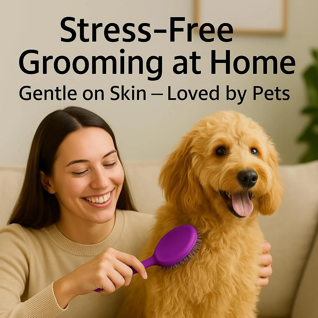 Poodle Pet Round Soft Bristle Grooming Brush for Dogs and Cats - Purple