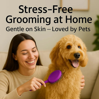Poodle Pet Round Soft Bristle Grooming Brush for Dogs and Cats - Purple