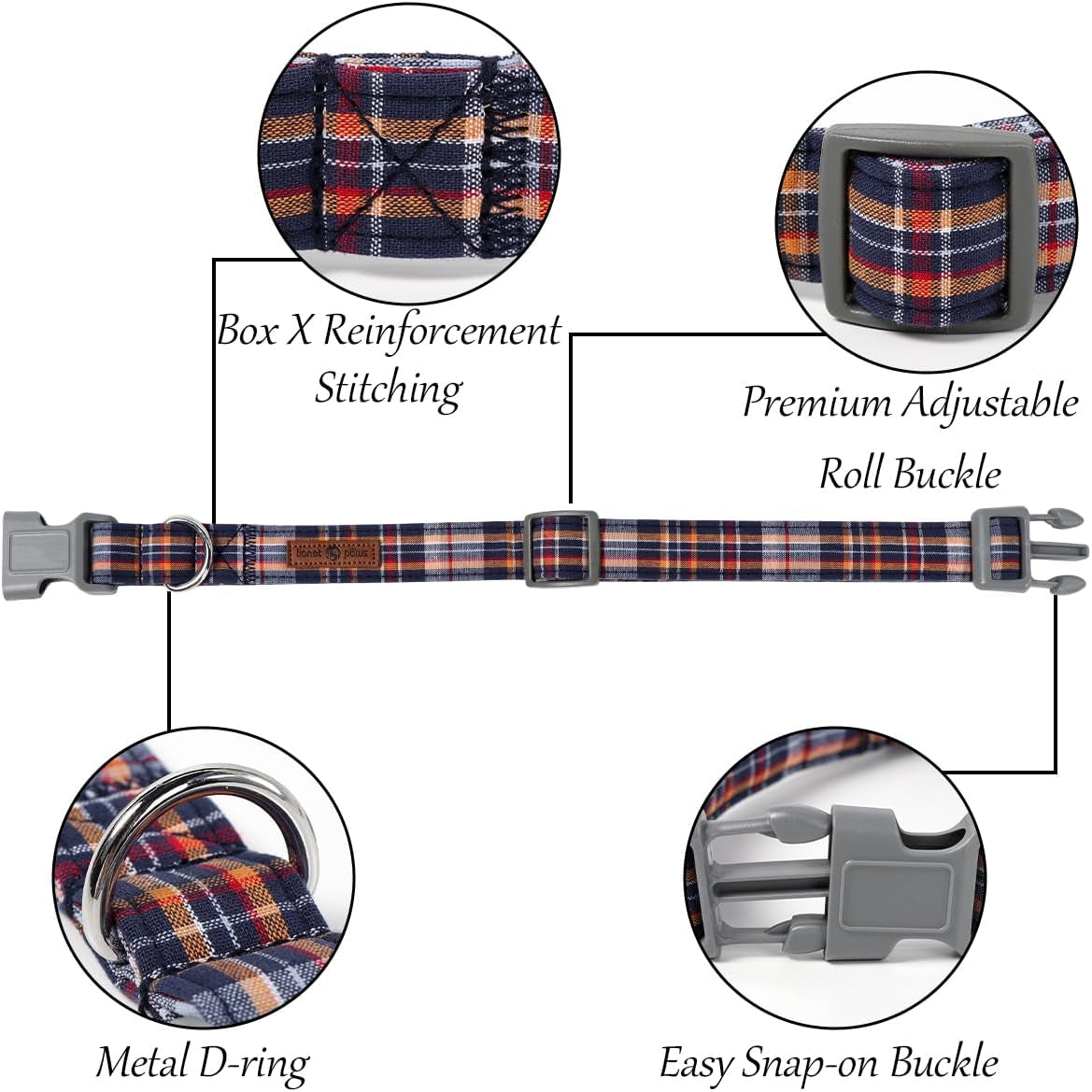 Dog and Cat Collar with Bowtie Grid Collar Plastic Buckle Light Adjustable Collars for Small Medium Large Dogs