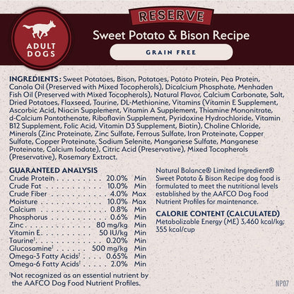 Limited Ingredient Reserve Grain Free Sweet Potato & Bison Dry Dog Food for Adults, Sensitive Stomach, 12 Lb (Pack of 1)