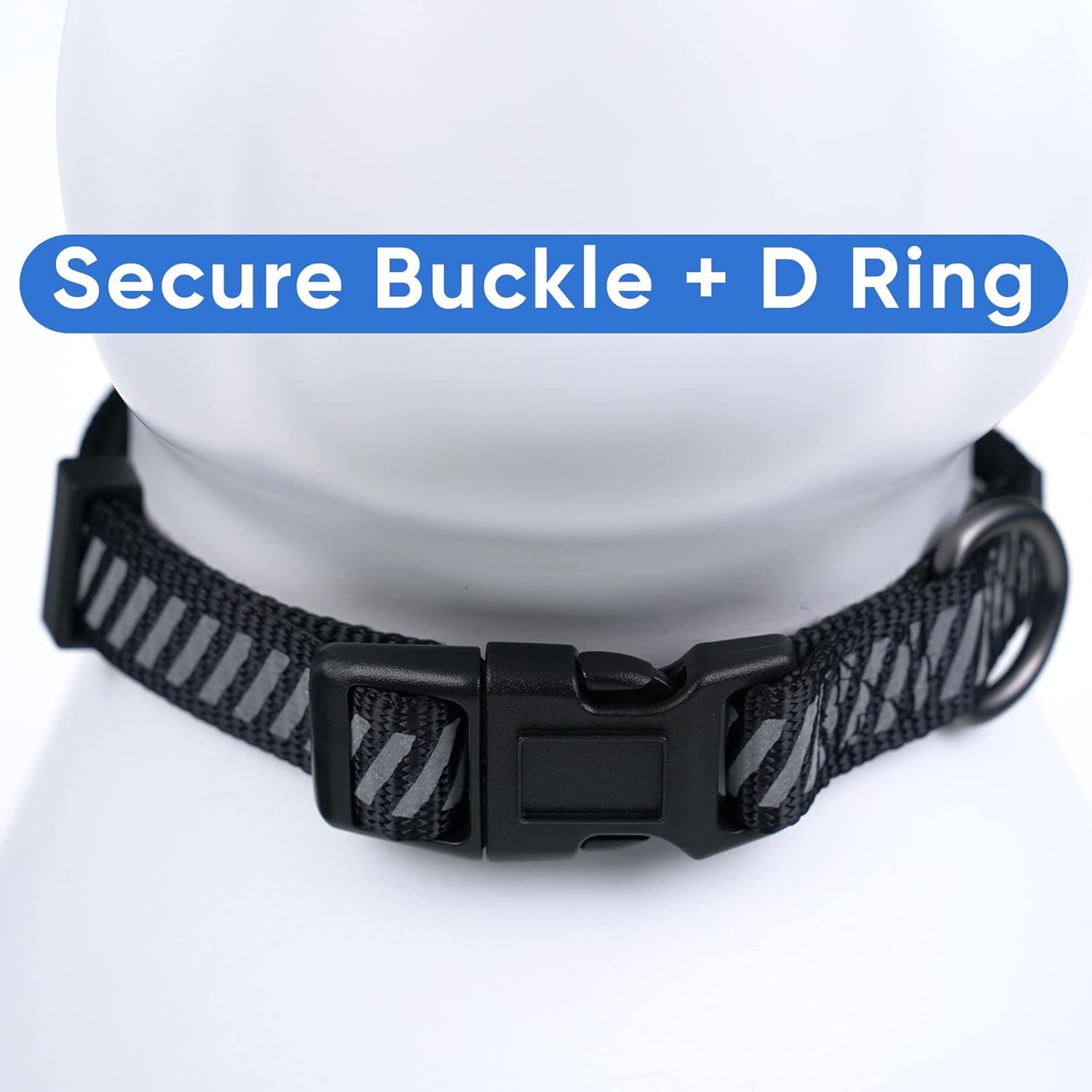 High Visibility Reflective Dog Collar for Extra Small and Small Puppies - Adjustable Heavy Duty Black S Collar