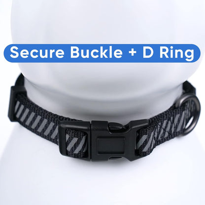 High Visibility Reflective Dog Collar for Extra Small and Small Puppies - Adjustable Heavy Duty Black S Collar