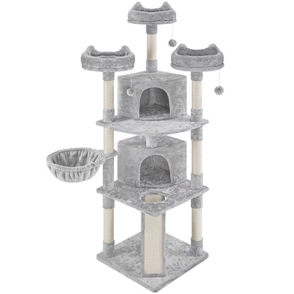 Spacious 76-Inch Light Gray Multilevel Cat Tree Tower with Cozy Condos and Perches