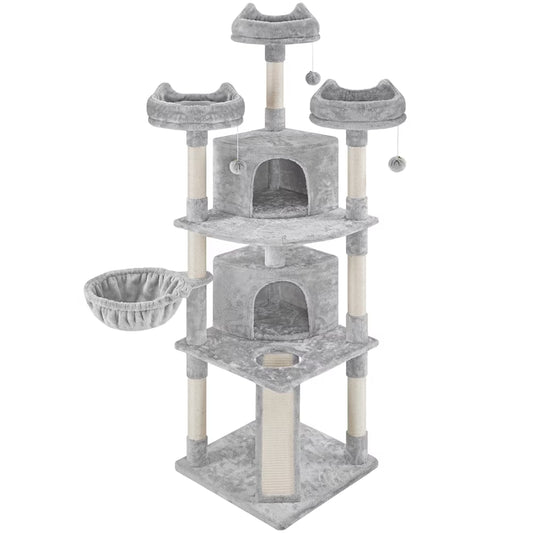 Spacious 76-Inch Light Gray Multilevel Cat Tree Tower with Cozy Condos and Perches