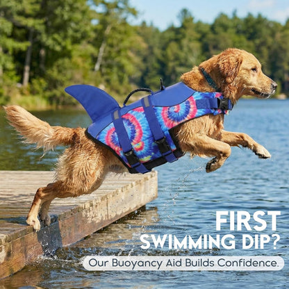 Dog Life Jacket - Pet Safety Vest for Swimming & Boating, Shark Life Jacket with Floatation, Dog Lifesavers Swimsuits for Small Medium Large Dogs (Blue Bandhnu, XL)