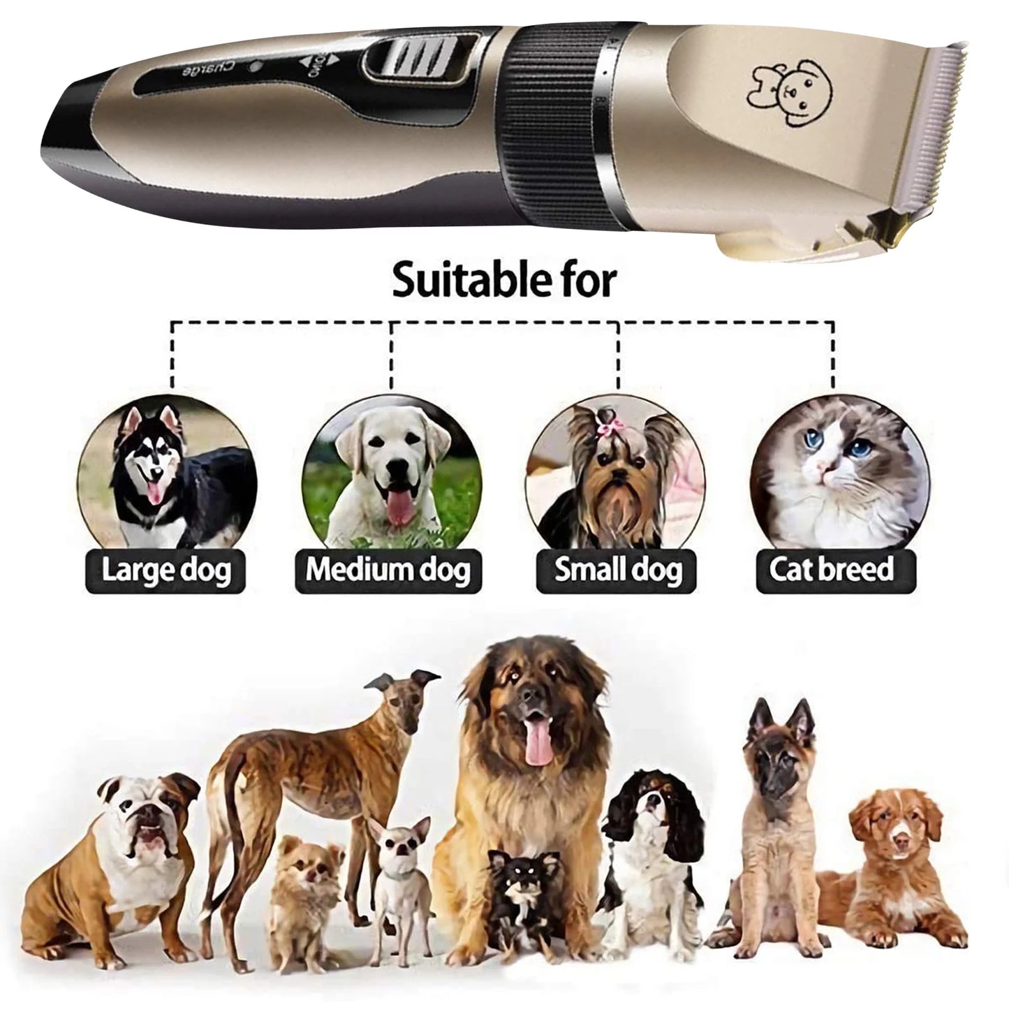 Professional Rechargeable Dog Grooming Clippers - Cordless Low Noise Pet Hair Trimmer Kit with Comb and Scissors for Dogs, Cats, and Other Pets