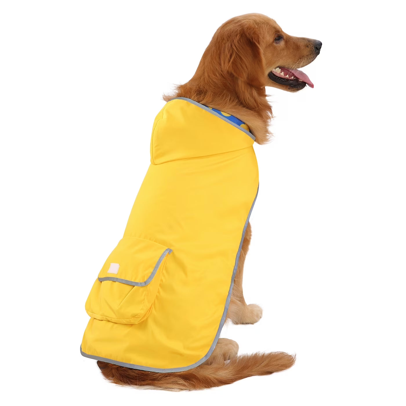 Reversible Waterproof Dog Raincoat with Hood - Yellow Duck/Floral Design, Available in Sizes XS to XXL